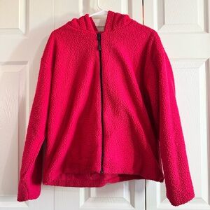 Victoria's Secret PINK REVERSIBLE SHERPA HOODIE FULL ZIP JACKET - Red - Medium